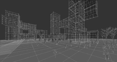 soyut modern mimari modüler cephe 3D illüstrasyon