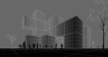 soyut modern mimari modüler cephe 3D illüstrasyon