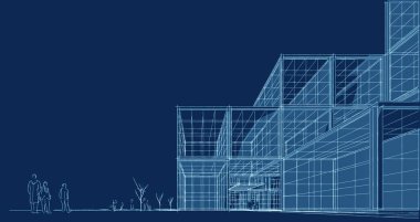 soyut modern mimari modüler cephe 3D illüstrasyon