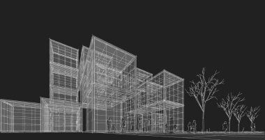 soyut modern mimari modüler cephe 3D illüstrasyon