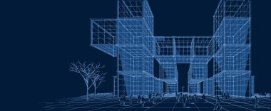 soyut modern mimari modüler cephe 3D illüstrasyon