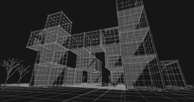 soyut modern mimari modüler cephe 3D illüstrasyon