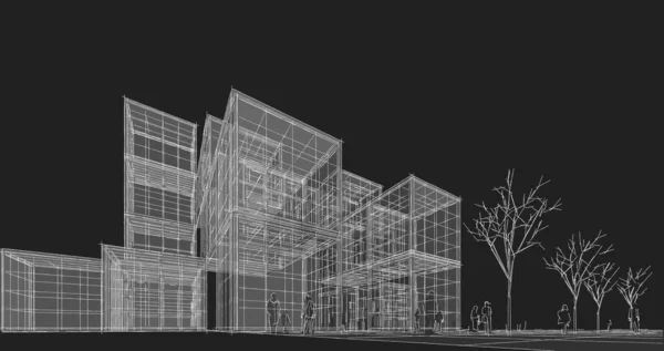 Абстрактная Современная Архитектурная Модульная Иллюстрация Фасада — стоковое фото