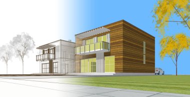 soyut kübik ev 3d oluşturma