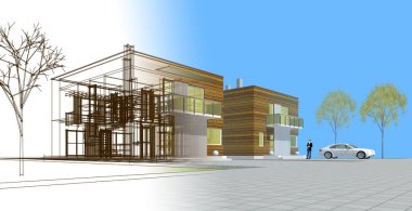 soyut kübik ev 3d oluşturma