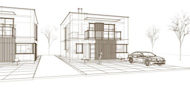 soyut kübik ev 3d oluşturma