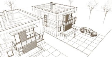 soyut kübik ev 3d oluşturma