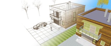 soyut kübik ev 3d oluşturma