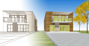 soyut kübik ev 3d oluşturma