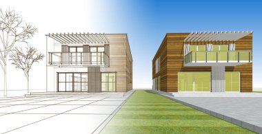 soyut kübik ev 3d oluşturma