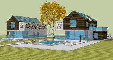 Modern ev çizimi 3d illüstrasyon