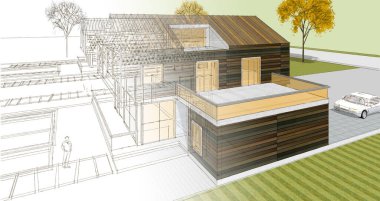 Modern ev çizimi 3d illüstrasyon