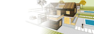 Modern ev çizimi 3d illüstrasyon