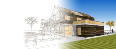 Modern ev çizimi 3d illüstrasyon