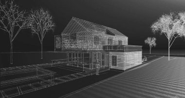 Modern ev çizimi 3d illüstrasyon