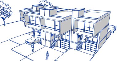 ev mimarisi çizimi 3d illüstrasyon