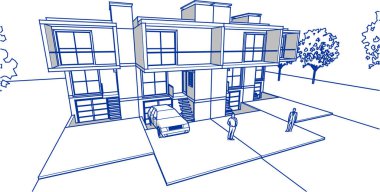 ev mimarisi çizimi 3d illüstrasyon