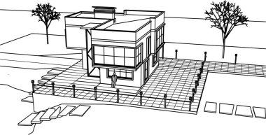 ev mimarisi çizimi 3d illüstrasyon