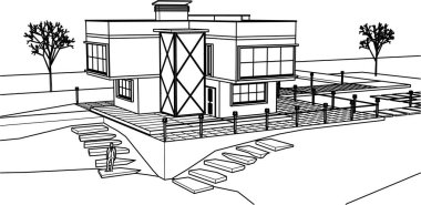 ev mimarisi çizimi 3d illüstrasyon