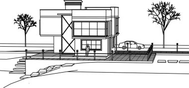 ev mimarisi çizimi 3d illüstrasyon