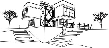 ev mimarisi çizimi 3d illüstrasyon