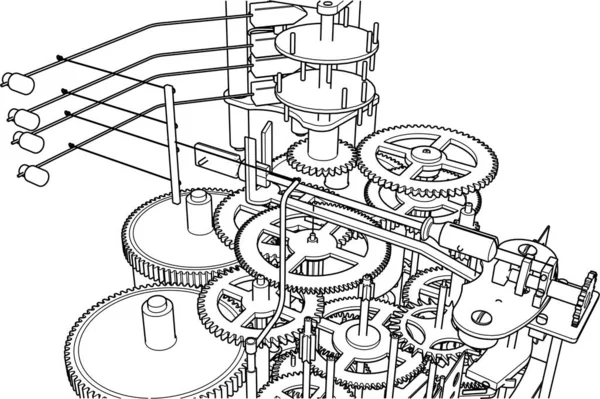 Mécanisme Horloge Schéma Rendu — Image vectorielle