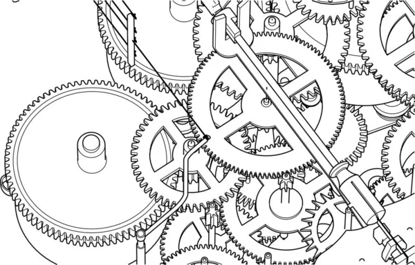 Clock Mechanism Scheme Rendering — Stock Vector