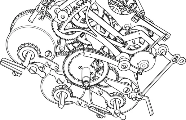 Klokmechanismeschema Rendering — Stockvector