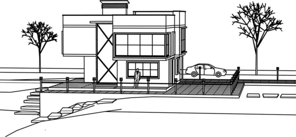 Архитектурный Эскиз Дома Иллюстрация — стоковый вектор