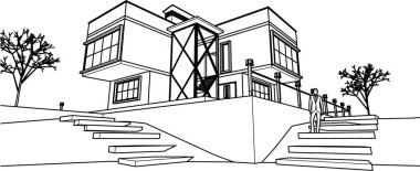 ev mimarisi çizimi 3d illüstrasyon