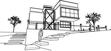 ev mimarisi çizimi 3d illüstrasyon