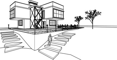 ev mimarisi çizimi 3d illüstrasyon