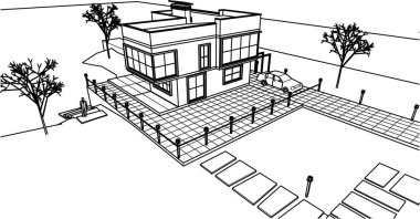 ev mimarisi çizimi 3d illüstrasyon