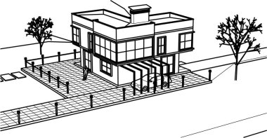 ev mimarisi çizimi 3d illüstrasyon