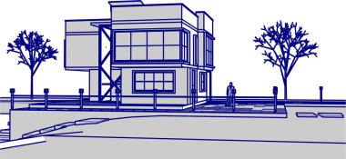 ev mimarisi çizimi 3d illüstrasyon