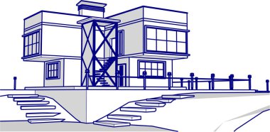 ev mimarisi çizimi 3d illüstrasyon