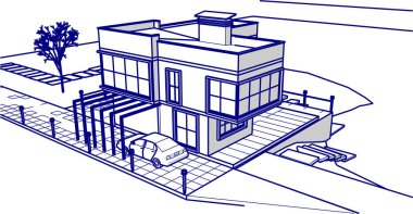 ev mimarisi çizimi 3d illüstrasyon