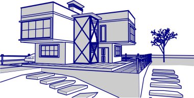 ev mimarisi çizimi 3d illüstrasyon