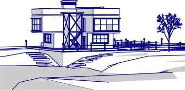 ev mimarisi çizimi 3d illüstrasyon