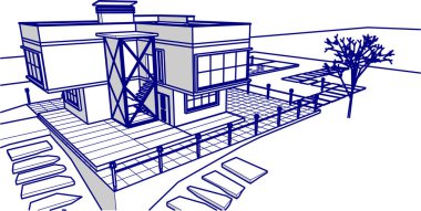 ev mimarisi çizimi 3d illüstrasyon