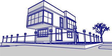 ev mimarisi çizimi 3d illüstrasyon