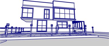 ev mimarisi çizimi 3d illüstrasyon