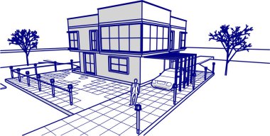 ev mimarisi çizimi 3d illüstrasyon