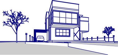 ev mimarisi çizimi 3d illüstrasyon