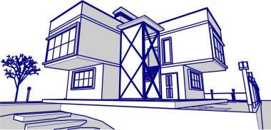 ev mimarisi çizimi 3d illüstrasyon