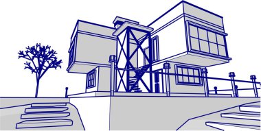 ev mimarisi çizimi 3d illüstrasyon