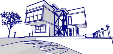 ev mimarisi çizimi 3d illüstrasyon