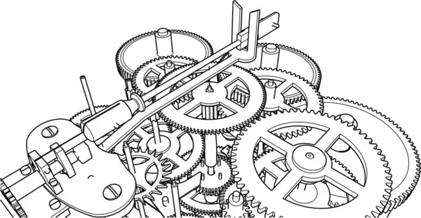 Clock Mechanism Scheme Rendering — Stock Vector