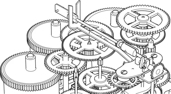 Uhr Mechanismus Schema Rendering — Stockvektor