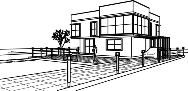 Maison Architecture Croquis Illustration — Image vectorielle